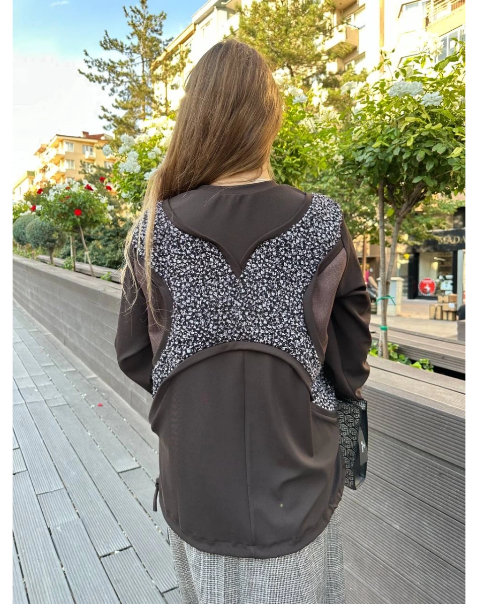 Misswhence 36000 Kahverengi Patchwork Bluz