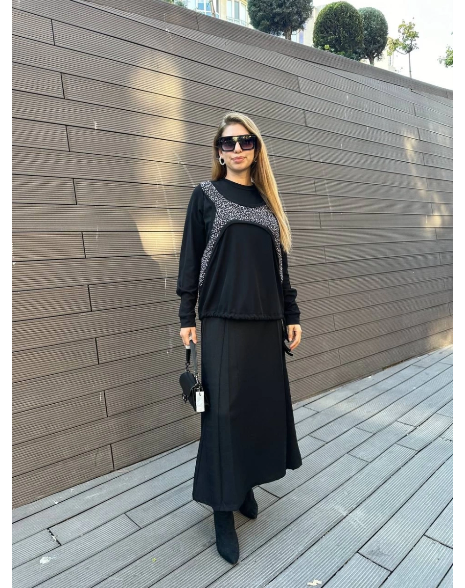 Misswhence 36000 Siyah Patchwork Bluz