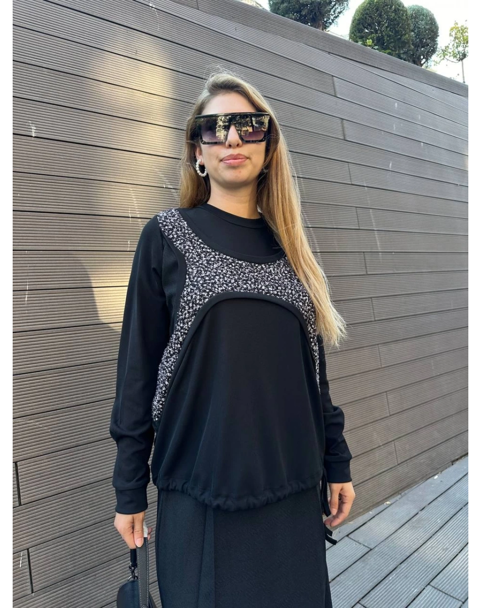 Misswhence 36000 Siyah Patchwork Bluz