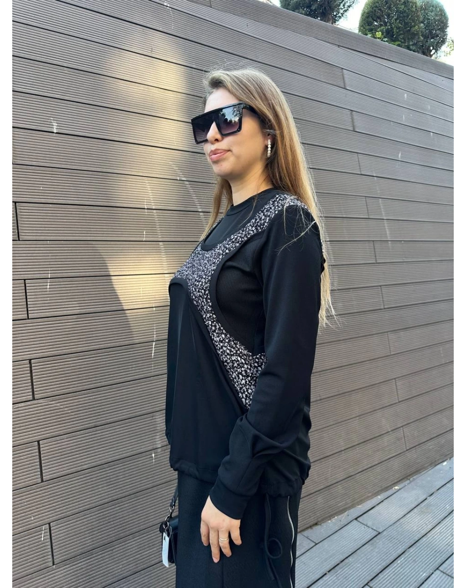 Misswhence 36000 Siyah Patchwork Bluz