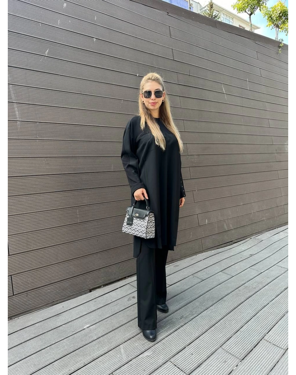 Misswhence 36001 Siyah Kolu Detaylı Tunik