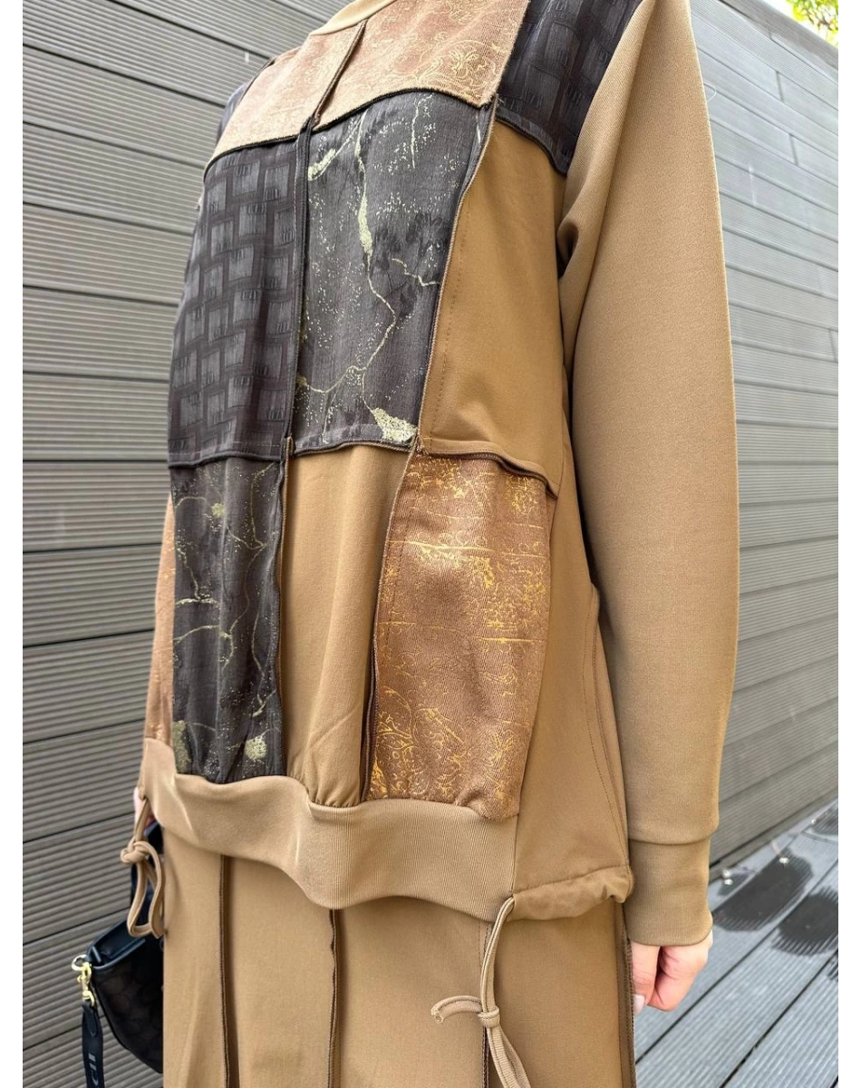 Misswhence 36004 Taba Patchwork Bluz Paraşüt Etek Takım