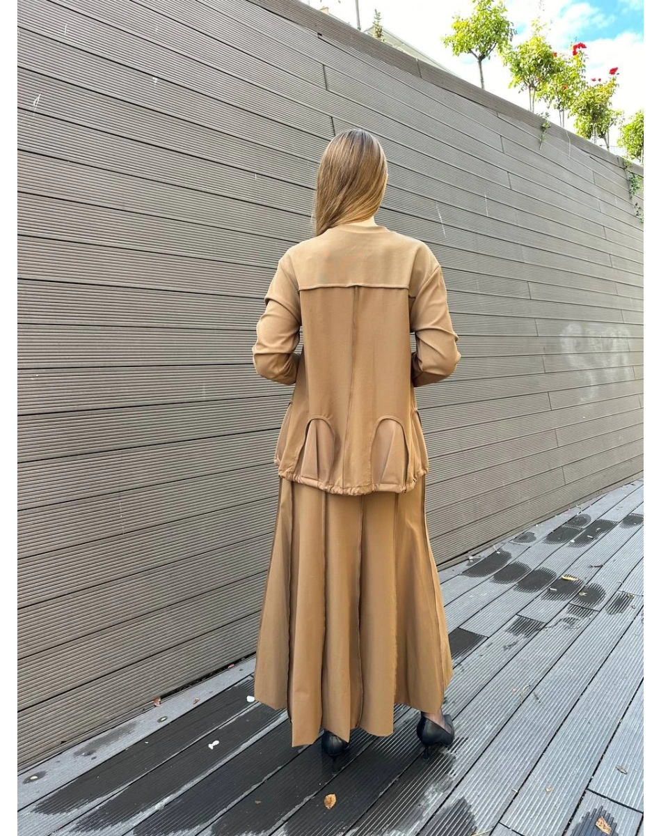 Misswhence 36004 Taba Patchwork Bluz Paraşüt Etek Takım