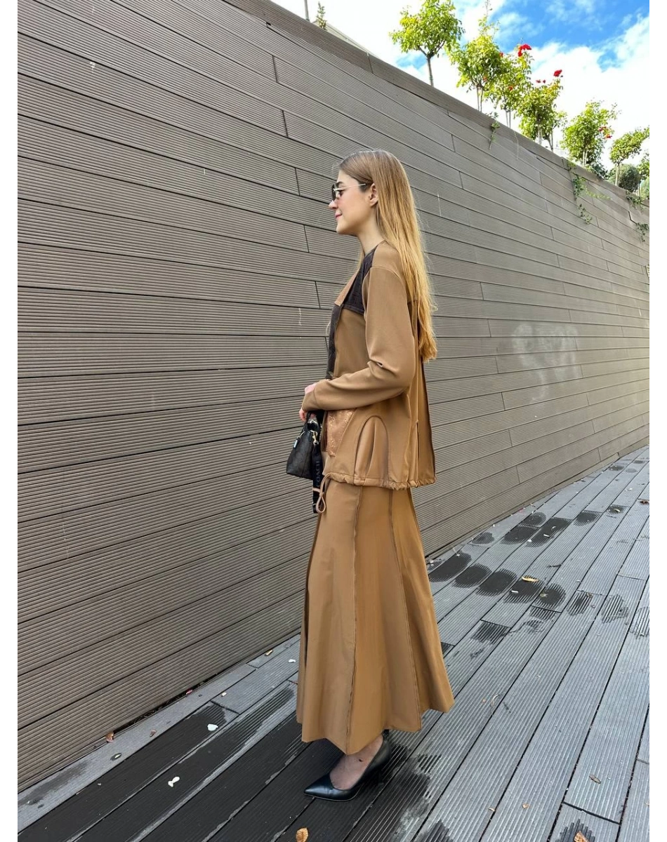 Misswhence 36004 Taba Patchwork Bluz Paraşüt Etek Takım