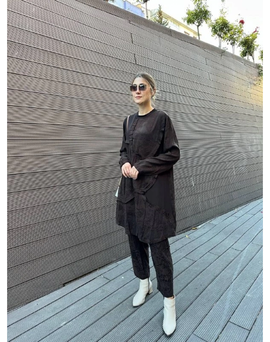 Misswhence 36007 Kahverengi İpek İkili Takım