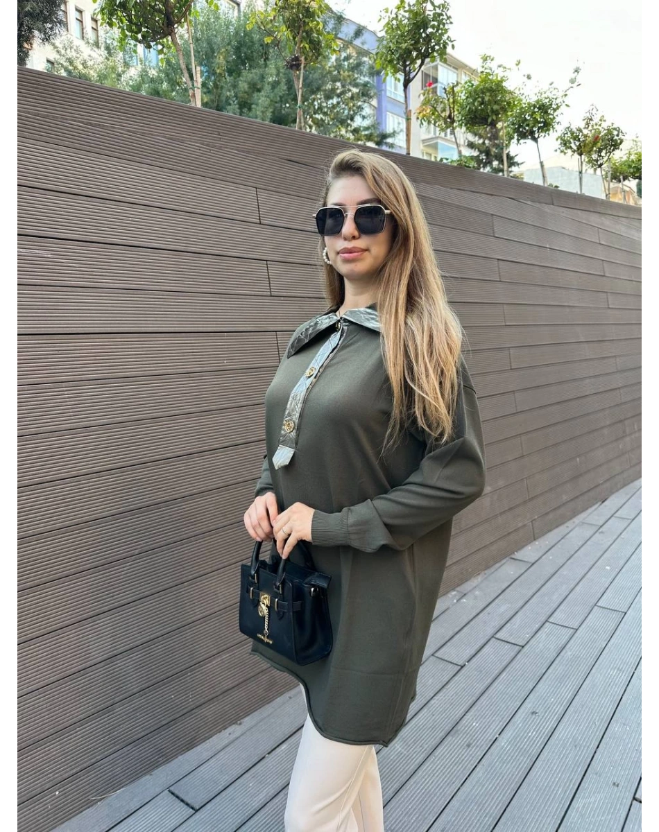 Misswhence 36013 Haki Yaka Detaylı Triko Tunik