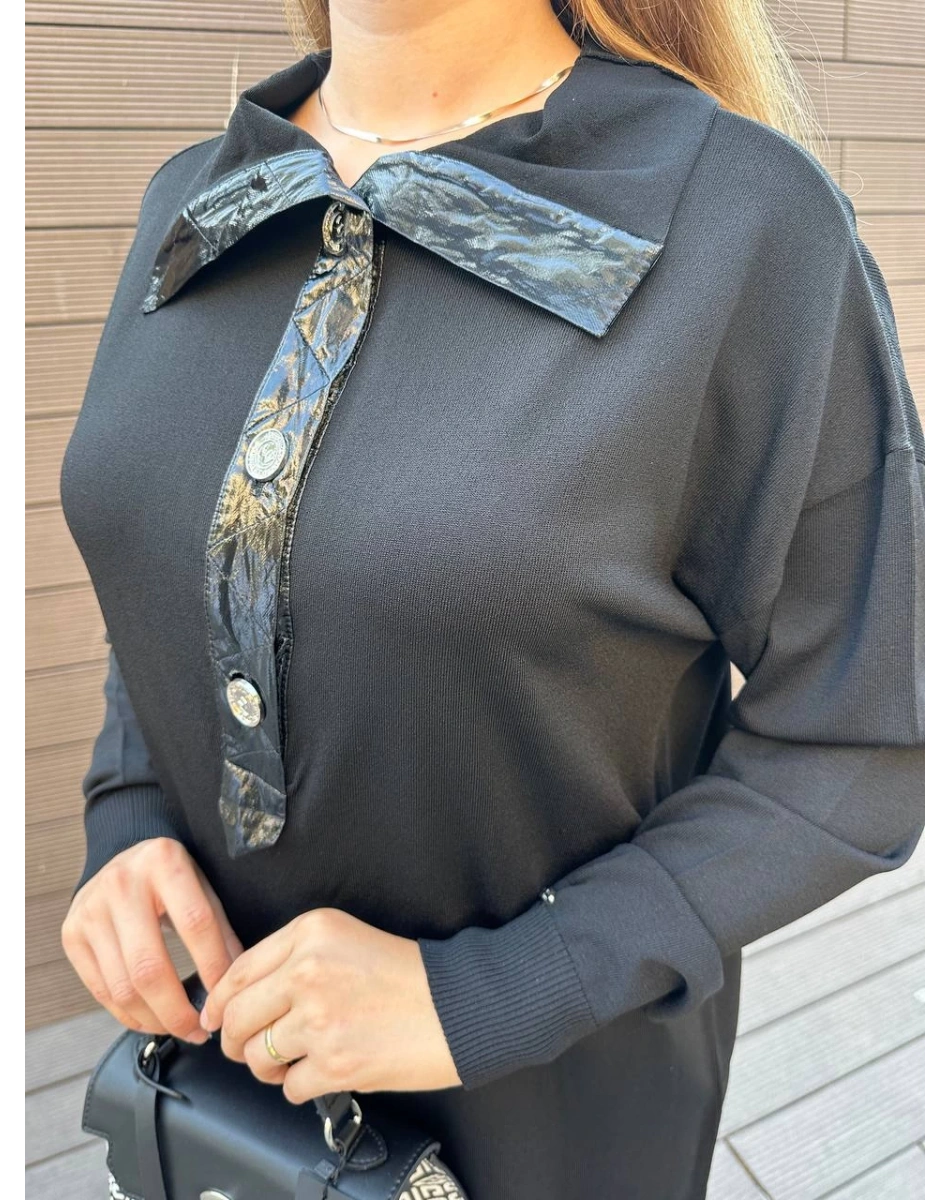 Misswhence 36013 Siyah Yaka Detaylı Triko Tunik