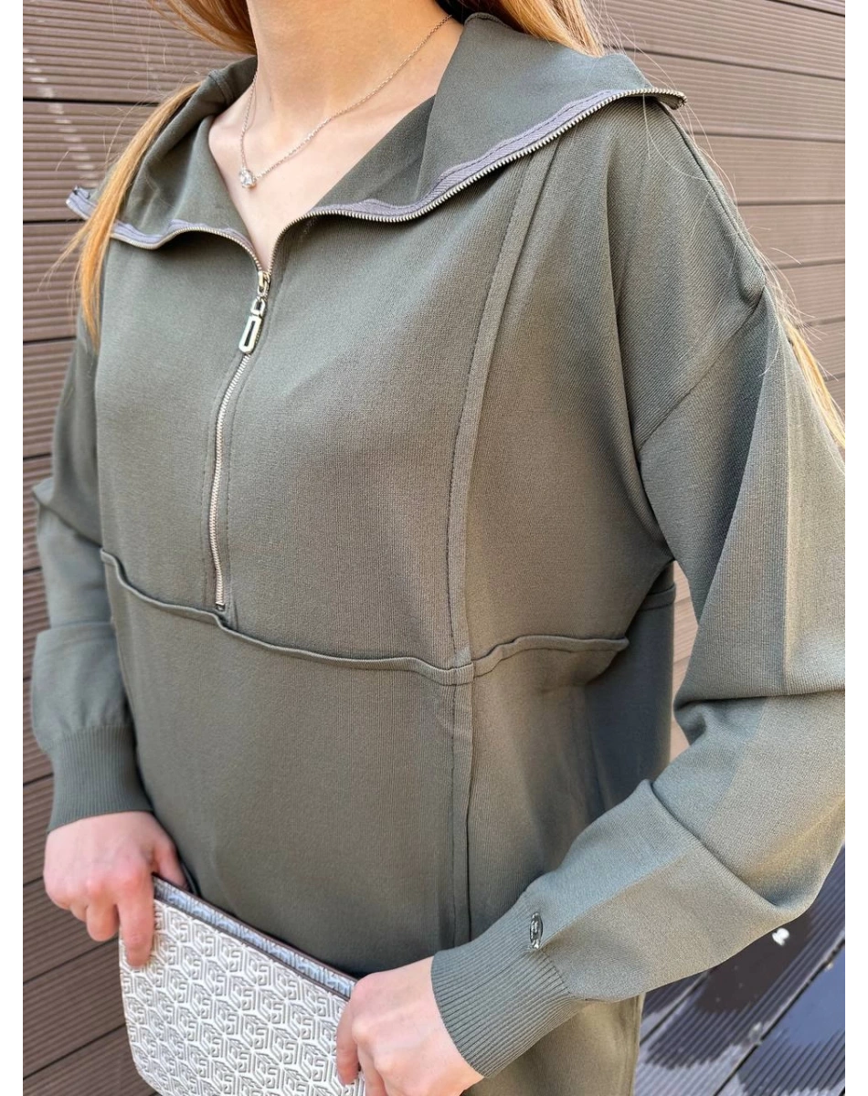 Misswhence 36016 Haki Fermuar Detaylı Triko Tunik