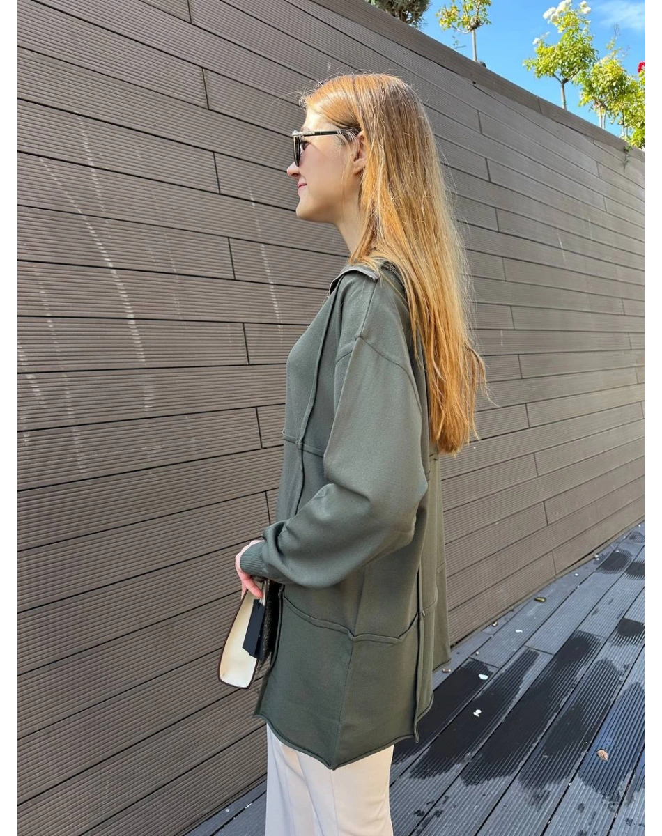 Misswhence 36016 Haki Fermuar Detaylı Triko Tunik