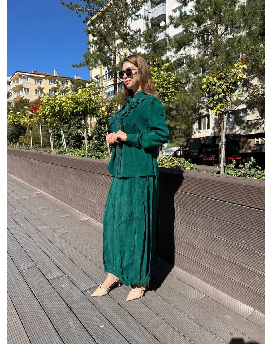 Misswhence 36030 Yeşil Yakası Fırfırlı Etekli Takım