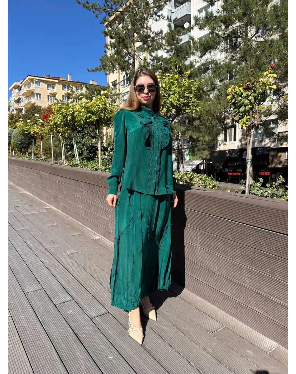 Misswhence 36030 Yeşil Yakası Fırfırlı Etekli Takım