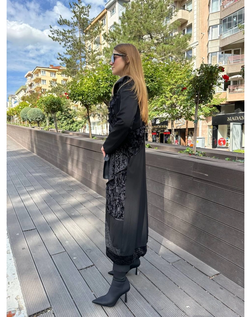 Misswhence 36410 Siyah Kadife Patchwork Kap