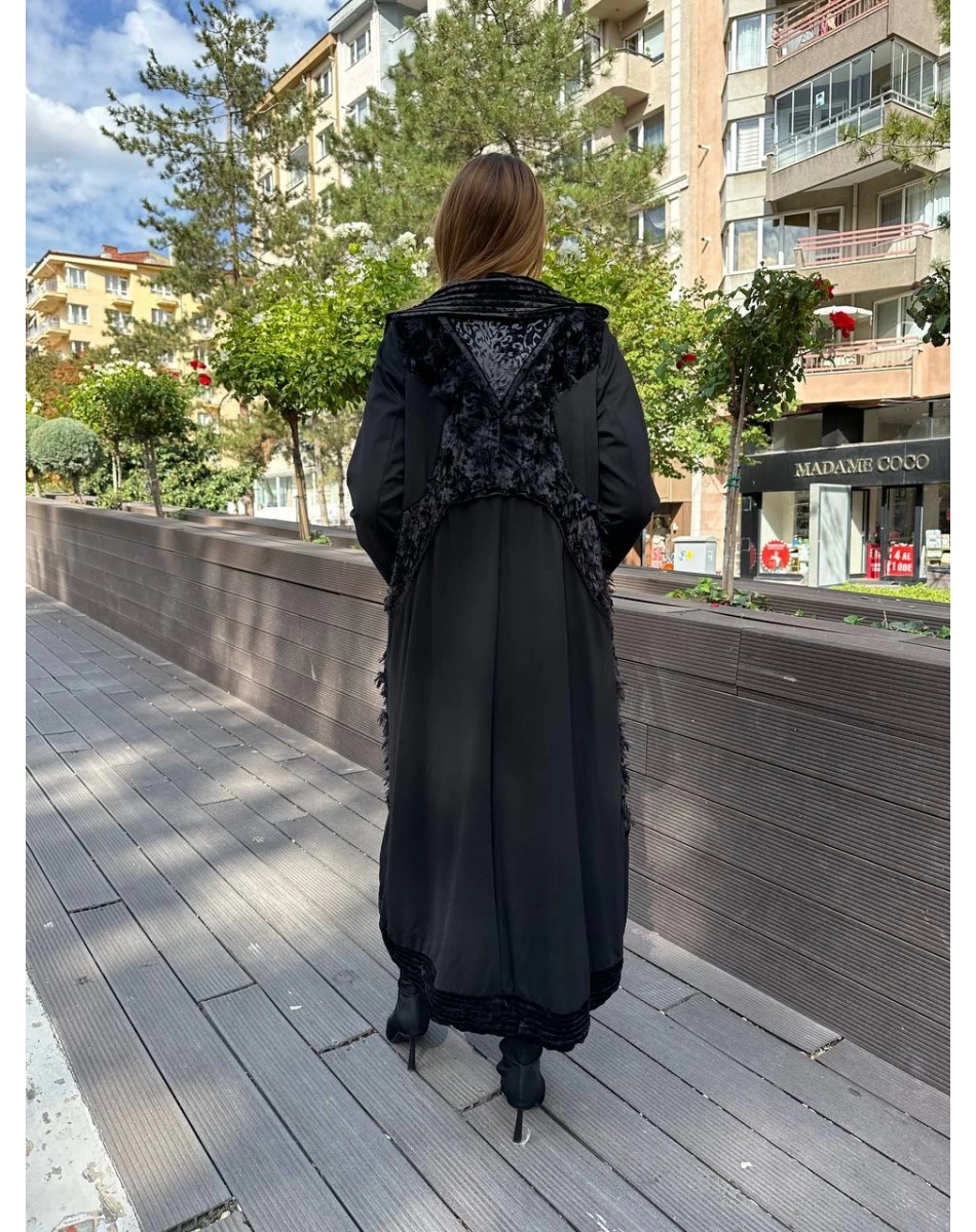 Misswhence 36410 Siyah Kadife Patchwork Kap