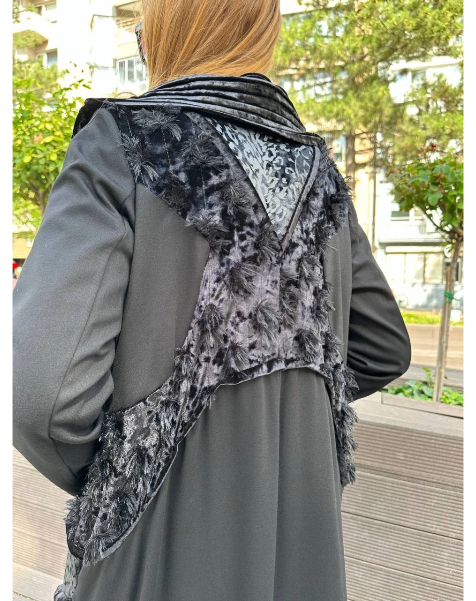 Misswhence 36410 Siyah Kadife Patchwork Kap