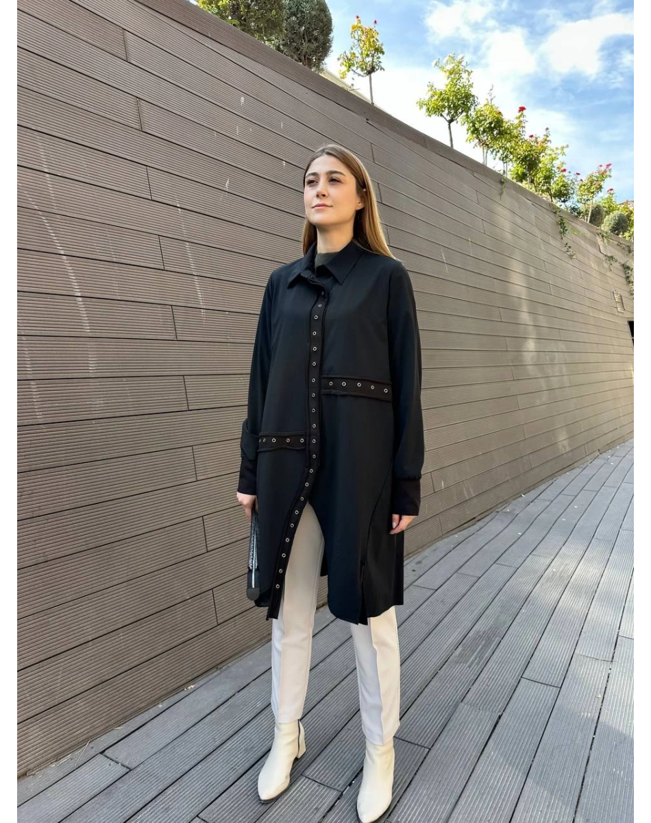 Misswhence 36412 Siyah Çıtçıtlı Gömlek Kap