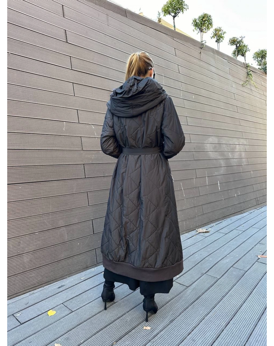 Misswhence 36522 Kahverengi Fermuar Detaylı Şişme Kaban