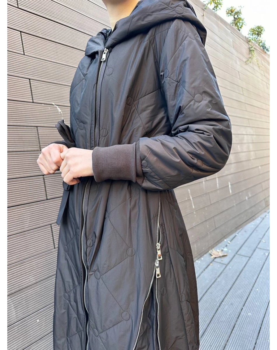 Misswhence 36522 Kahverengi Fermuar Detaylı Şişme Kaban