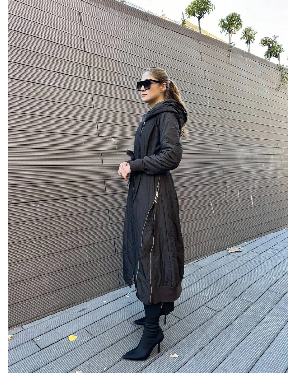 Misswhence 36522 Kahverengi Fermuar Detaylı Şişme Kaban