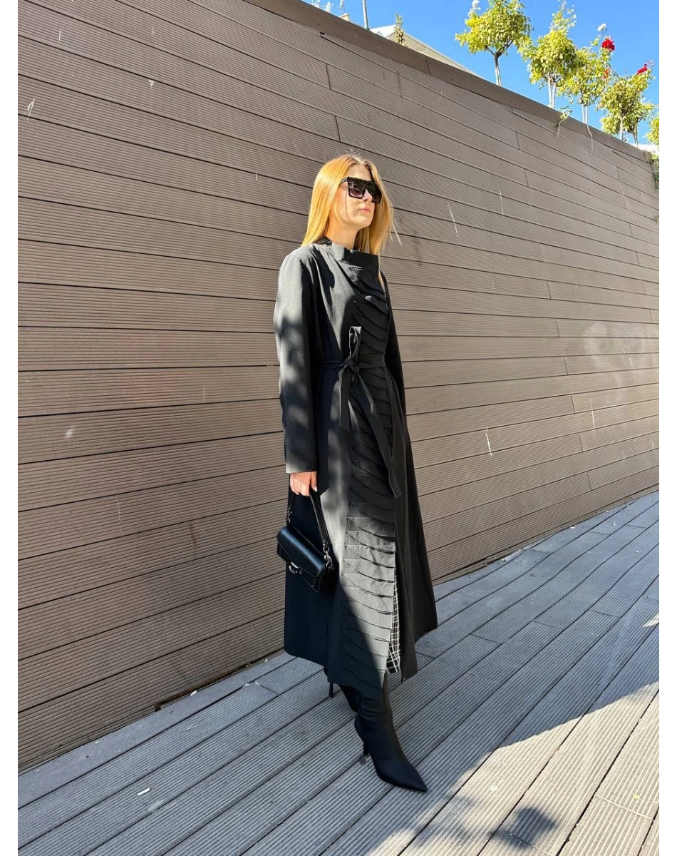 Misswhence 36525 Siyah Nervürlü Kap