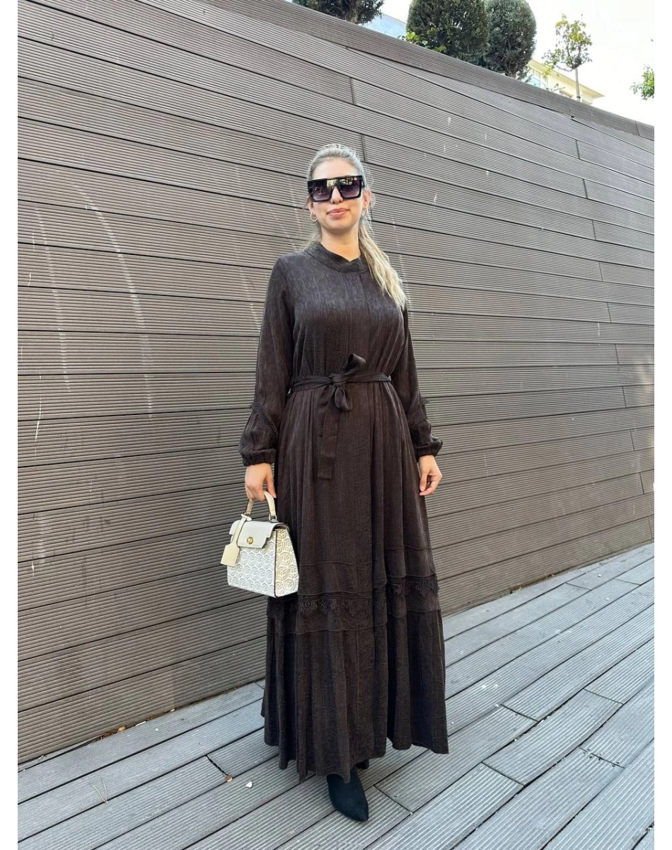 Misswhence 36528 Kahverengi Güpürlü Jakar İpek Kap