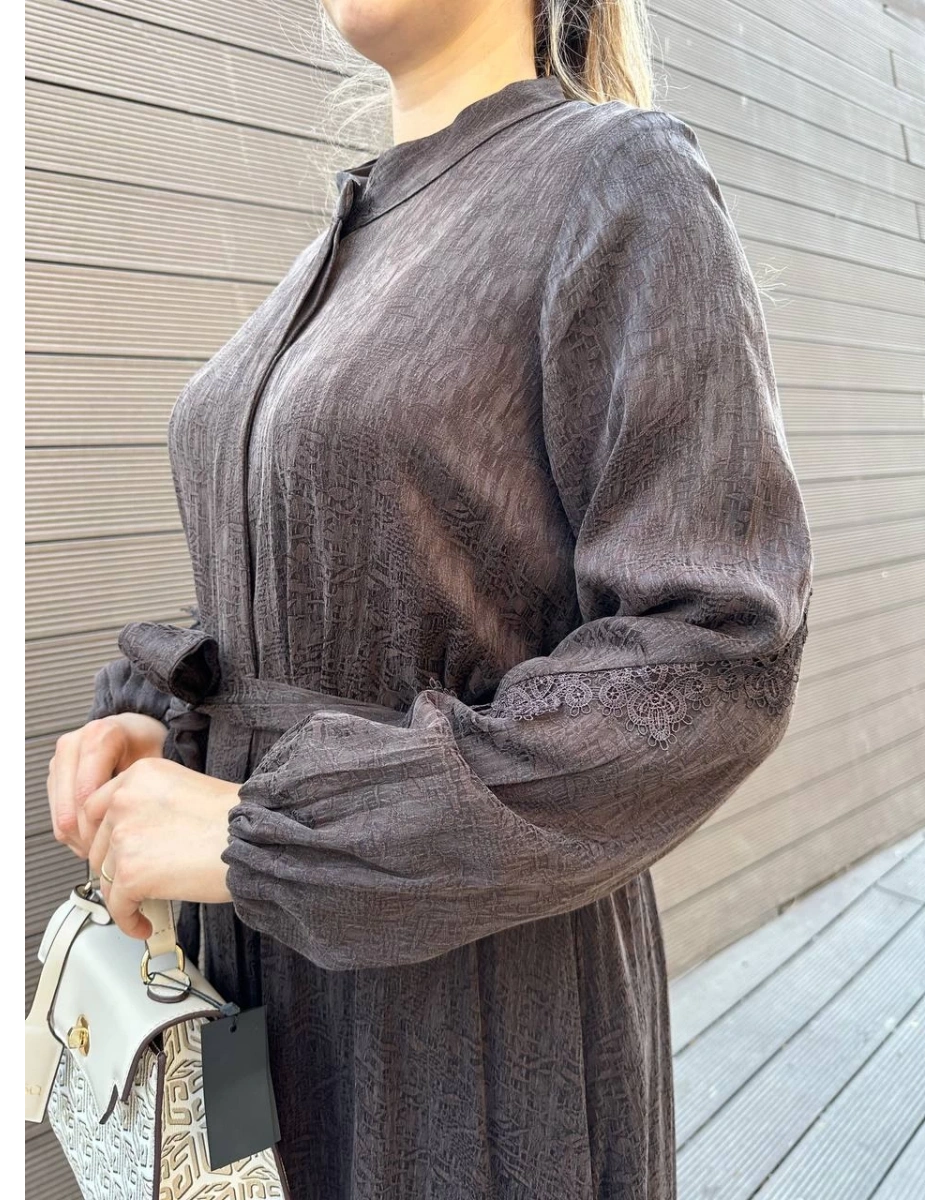 Misswhence 36528 Kahverengi Güpürlü Jakar İpek Kap