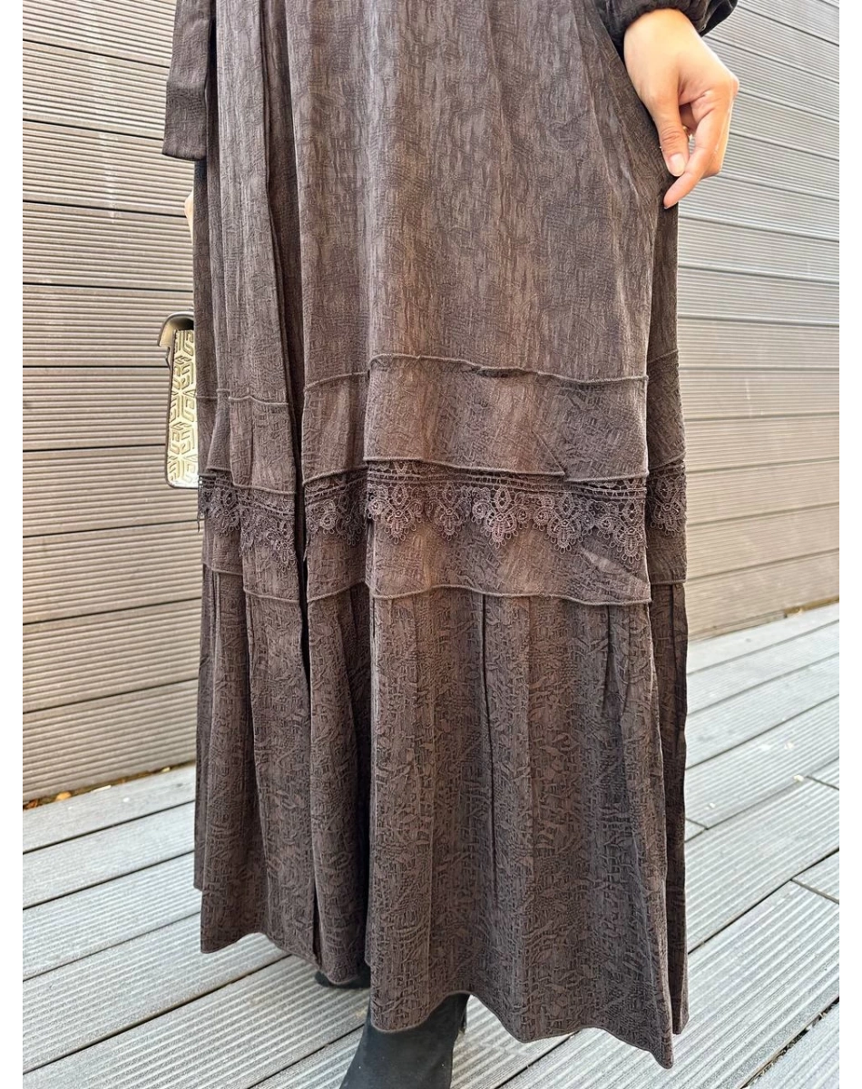 Misswhence 36528 Kahverengi Güpürlü Jakar İpek Kap