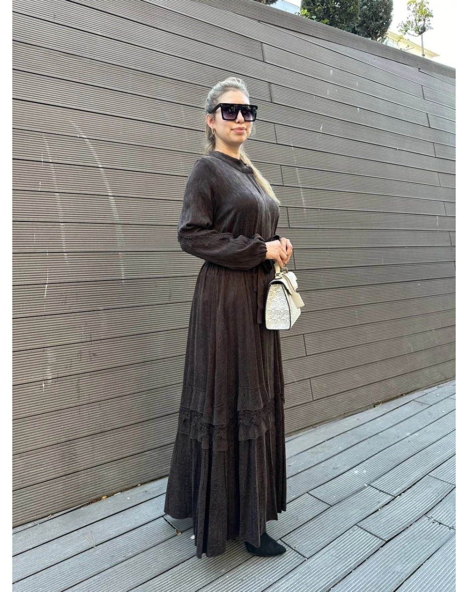 Misswhence 36528 Kahverengi Güpürlü Jakar İpek Kap