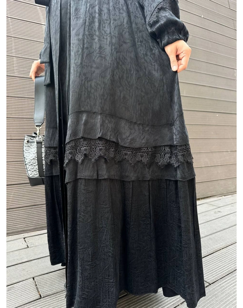 Misswhence 36528 Siyah Güpürlü Jakar İpek Kap