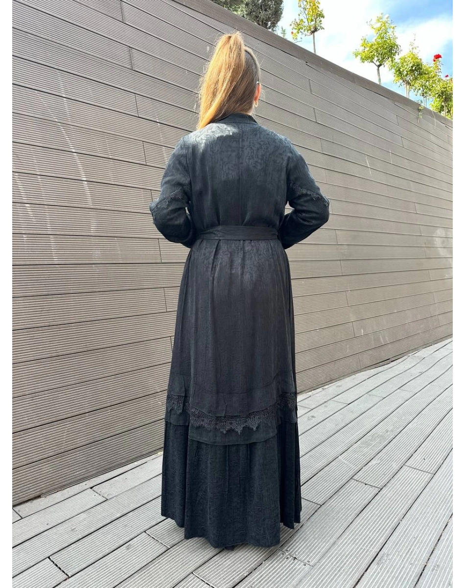 Misswhence 36528 Siyah Güpürlü Jakar İpek Kap