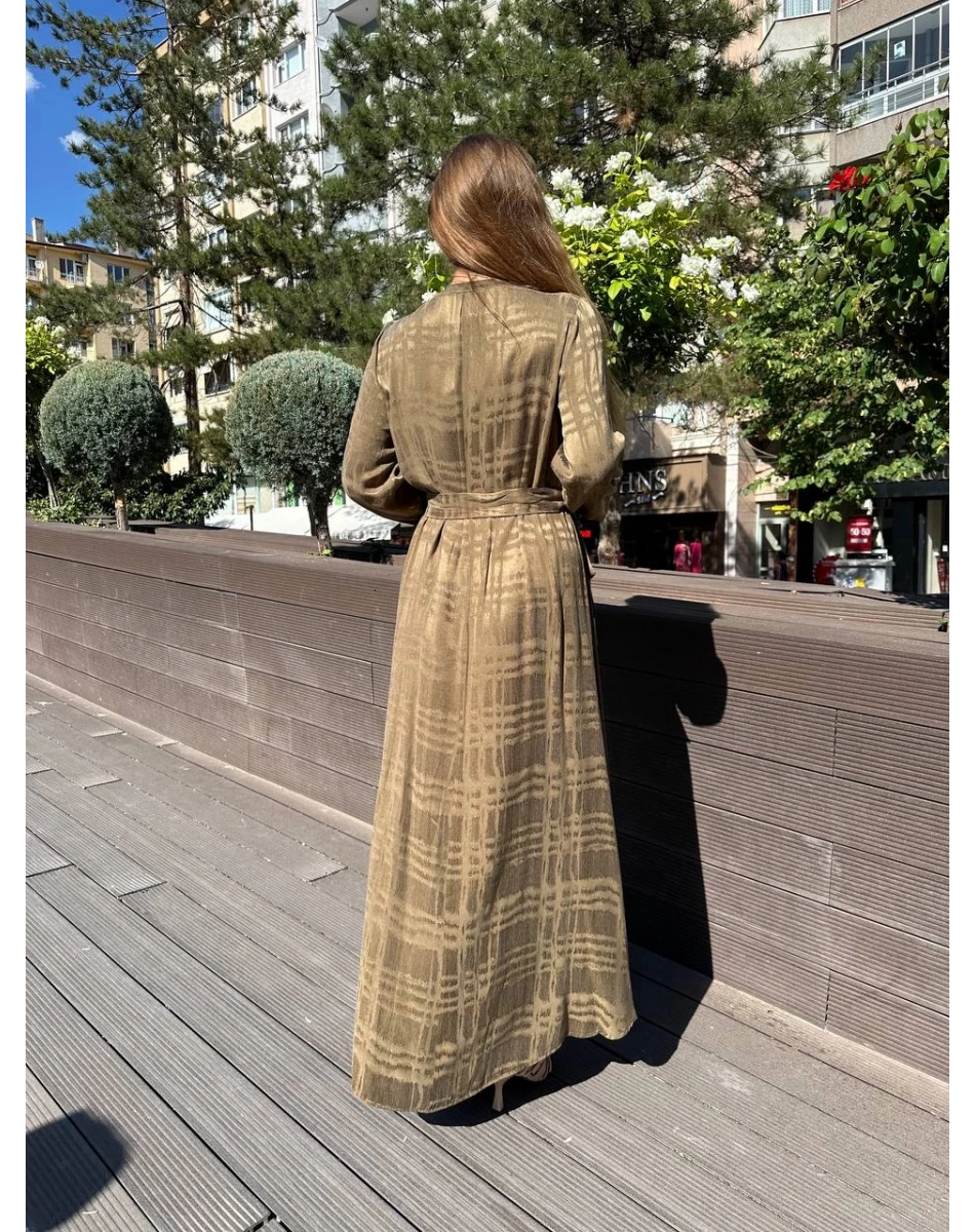 Misswhence 36800 Haki Kendinden Desenli Elbise