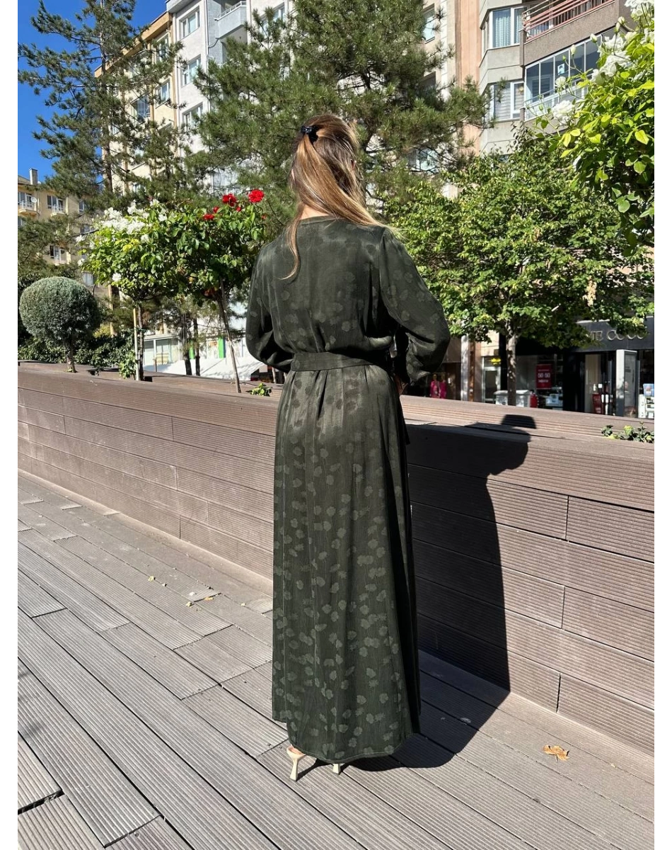 Misswhence 36800 Yeşil Kendinden Desenli Elbise