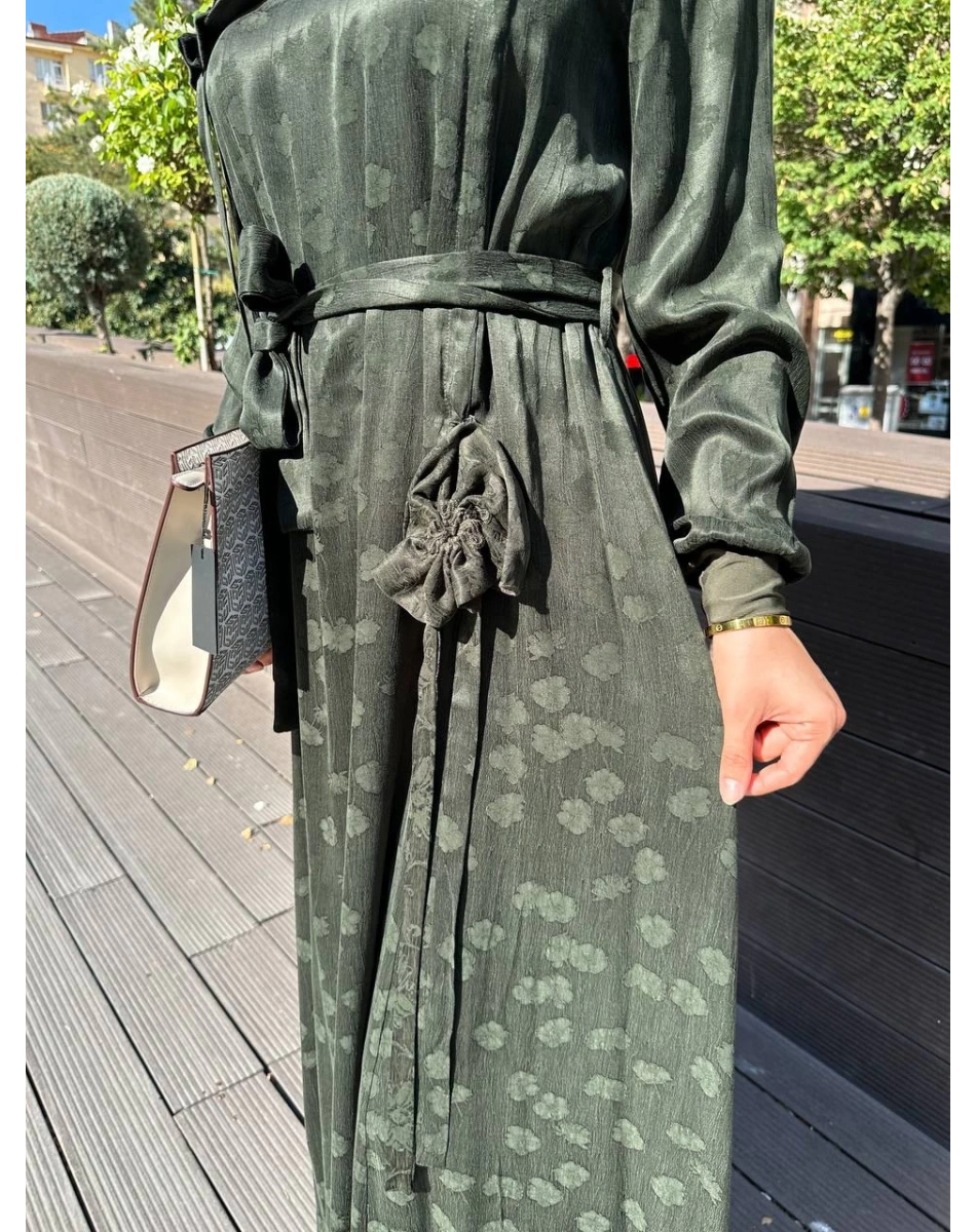 Misswhence 36800 Yeşil Kendinden Desenli Elbise