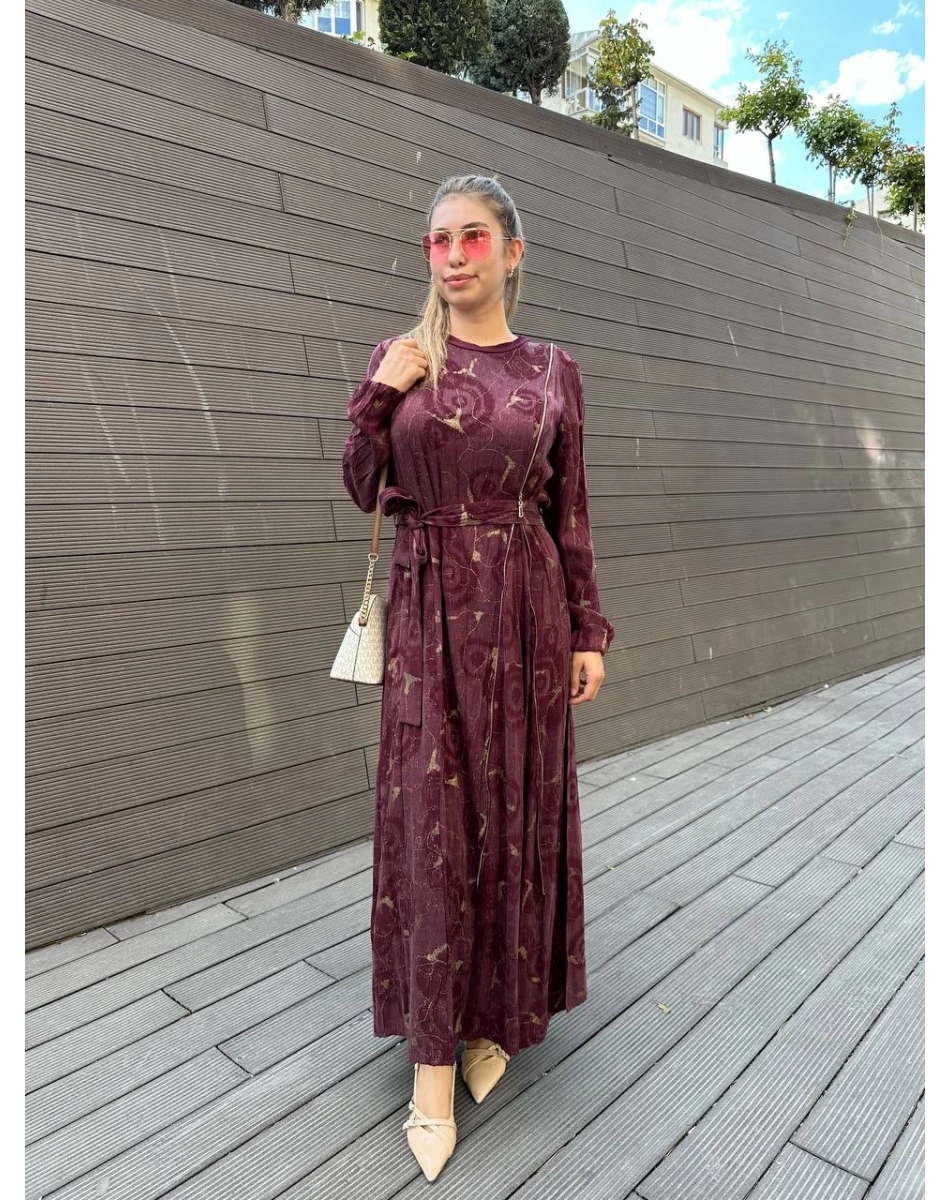 Misswhence 36802 Bordo Fermuar Detaylı Elbise