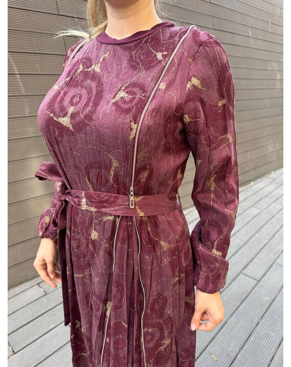 Misswhence 36802 Bordo Fermuar Detaylı Elbise