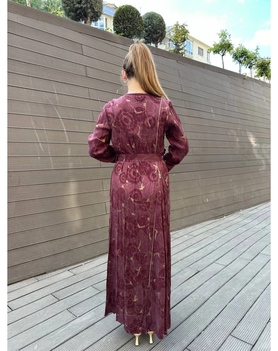 Misswhence 36802 Bordo Fermuar Detaylı Elbise