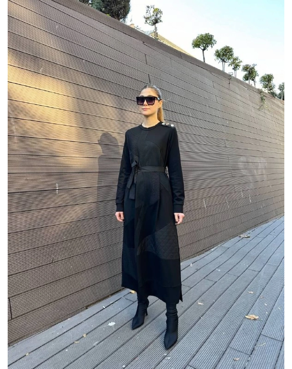 Misswhence 36804 Siyah Patchwork Elbise