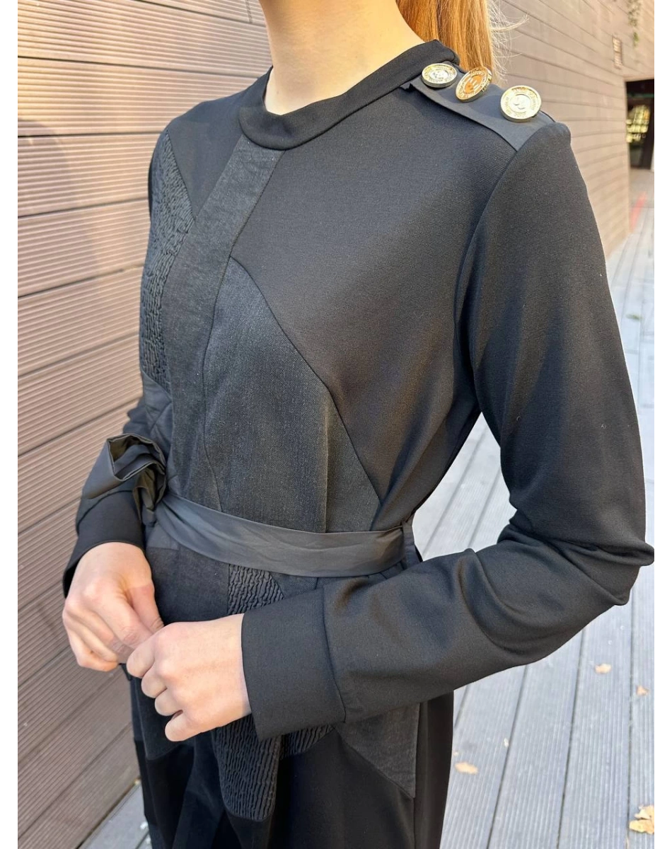 Misswhence 36804 Siyah Patchwork Elbise