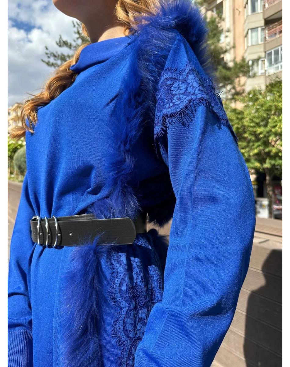 Misswhence 36805 Saks Triko Kürklü Elbise