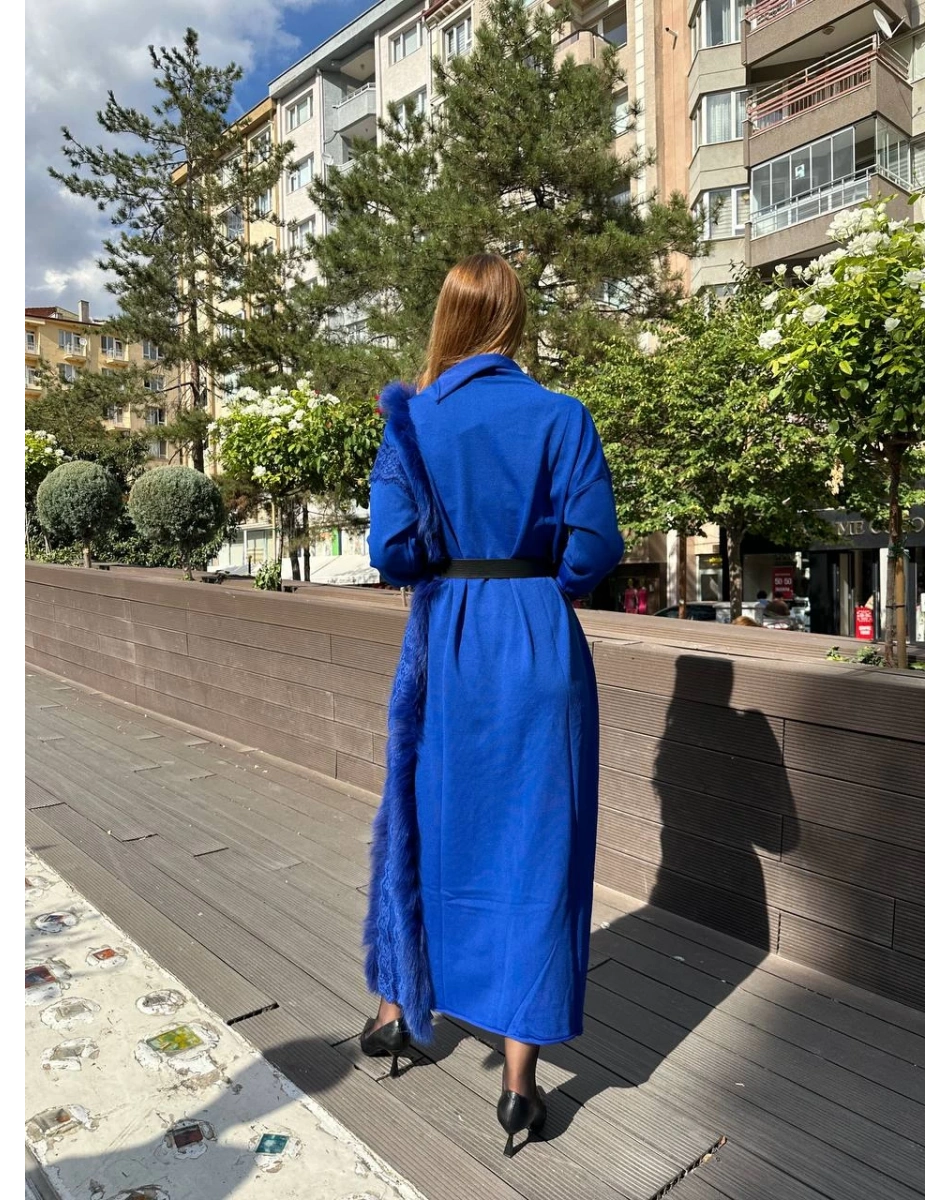 Misswhence 36805 Saks Triko Kürklü Elbise