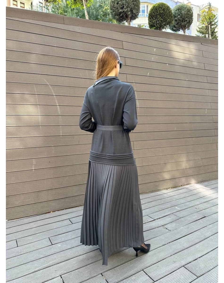 Misswhence 36813 Gri Pilise Detaylı Triko Elbise