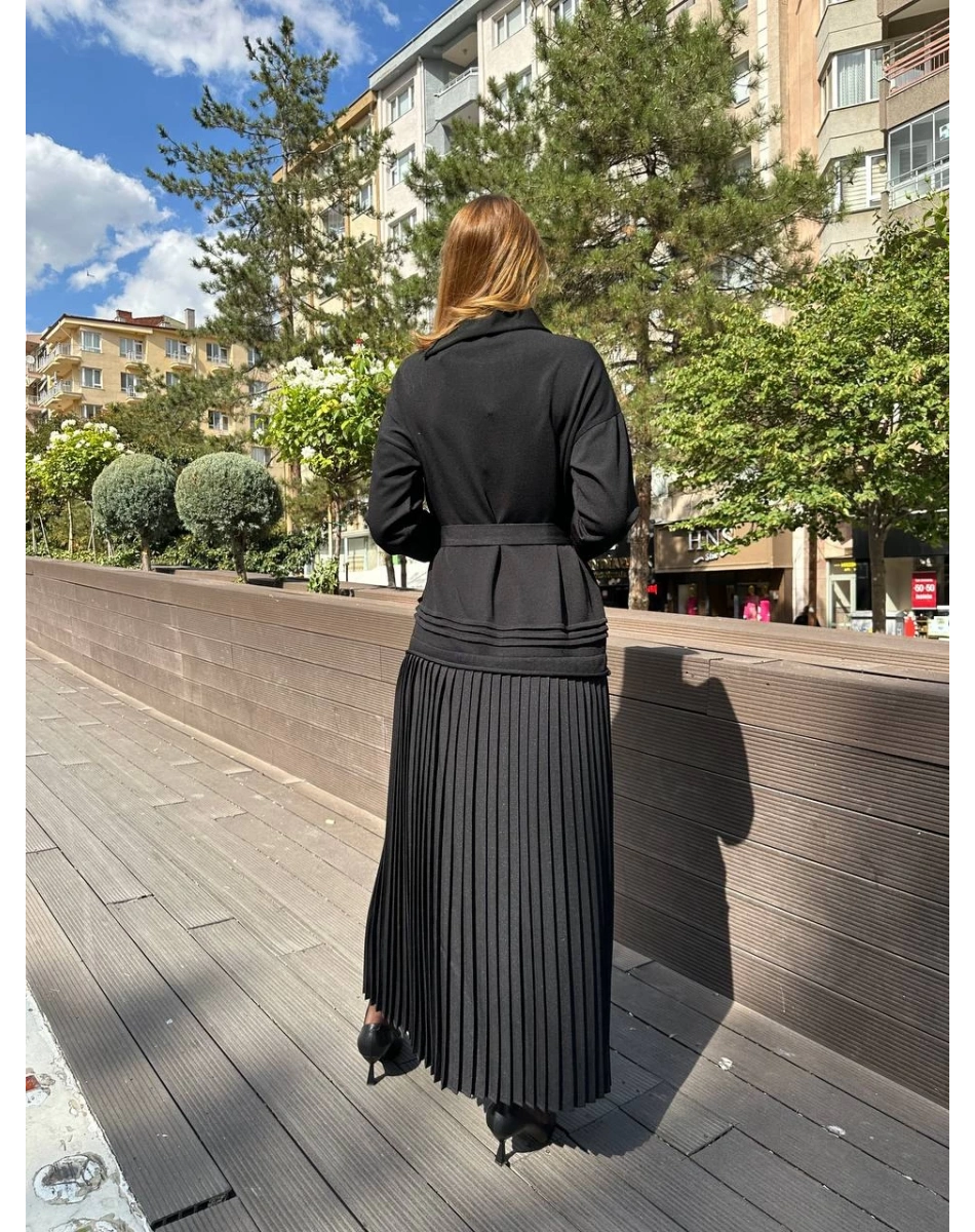 Misswhence 36813 Siyah Pilise Detaylı Triko Elbise