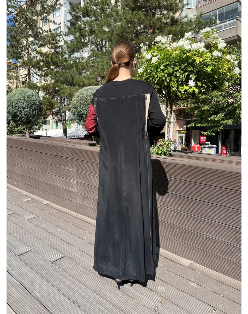 Misswhence 36818 Siyah Üst Kısmı Desenli İpek Elbise