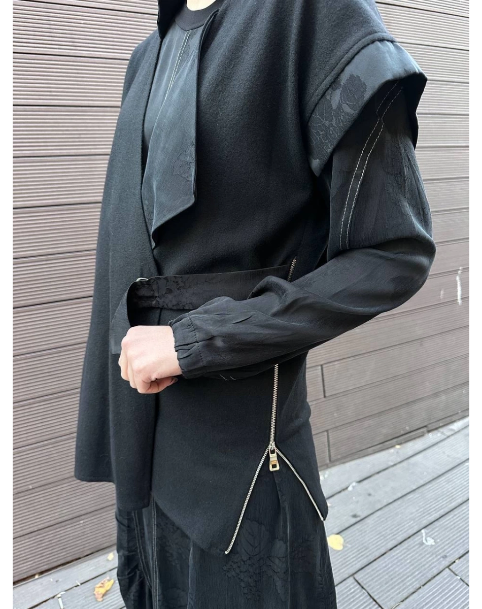 Misswhence 36819 Siyah Keçe Yelekli Cupro Elbise