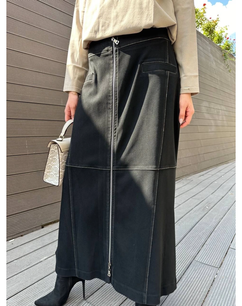 Misswhence 36901 Siyah Kot Fermuarlı Etek