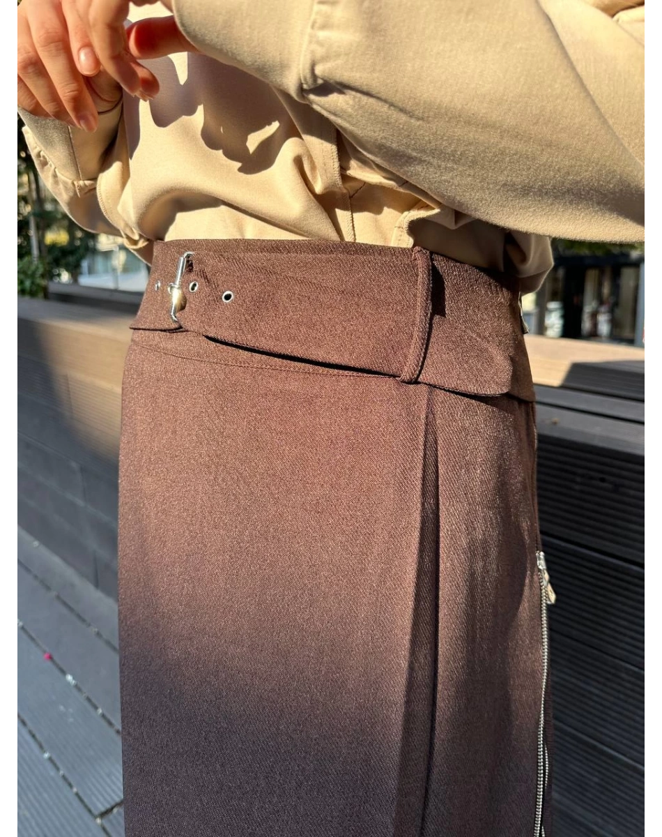 Misswhence 36904 Kahverengi Fermuar Detaylı Etek