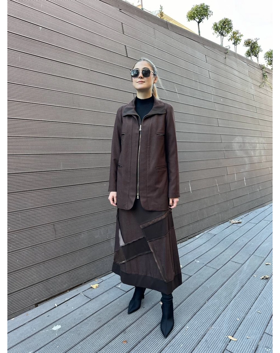 Misswhence 36923 Kahverengi Patchwork Etek