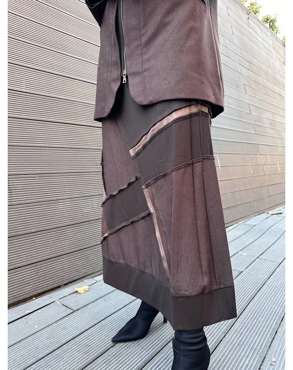 Misswhence 36923 Kahverengi Patchwork Etek