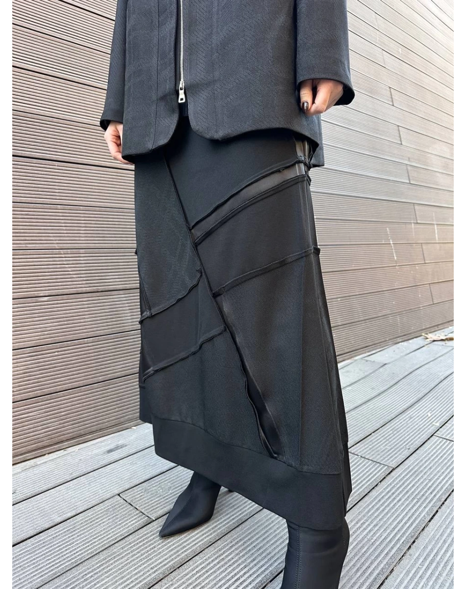 Misswhence 36923 Siyah Patchwork Etek