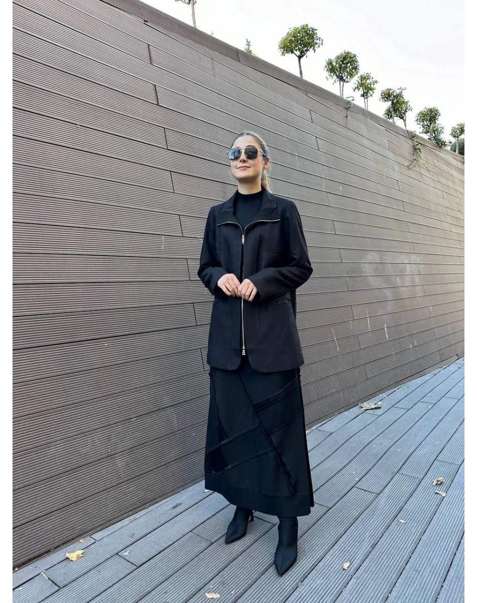 Misswhence 36923 Siyah Patchwork Etek