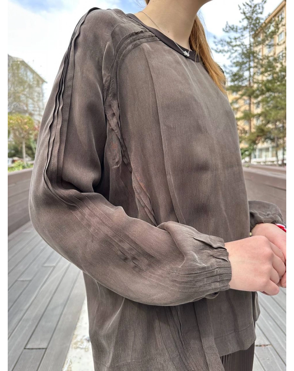 Misswhence 37004 Kahverengi İpek Tunik